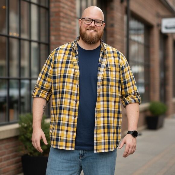 Duluth Trading Co. Free Swinging Yellow Plaid Flannel Shirt 2XL - Picture 1 of 5